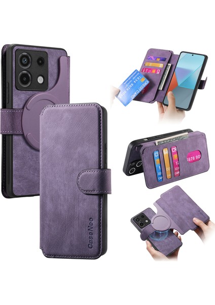 Caseneo Xiaomi Redmi Note 13 Pro 5g Kılıf Ayrılabilir Manyetik Cüzdan Kapağı-Mor (Yurt Dışından)