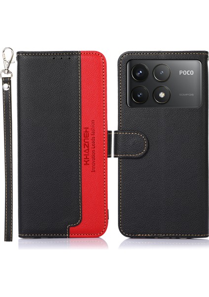 Khazneh Xiaomi Poco F6 Pro 5g Cüzdan Kılıf Rfıd Engelleme Deri Telefon Kapağı-Siyah (Yurt Dışından)