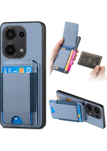 Xiaomi Redmi Note 13 Pro 4g Kılıf Ayarlanabilir Kickstand Deri Karbon Fiber Kapak-Mavi (Yurt Dışından)