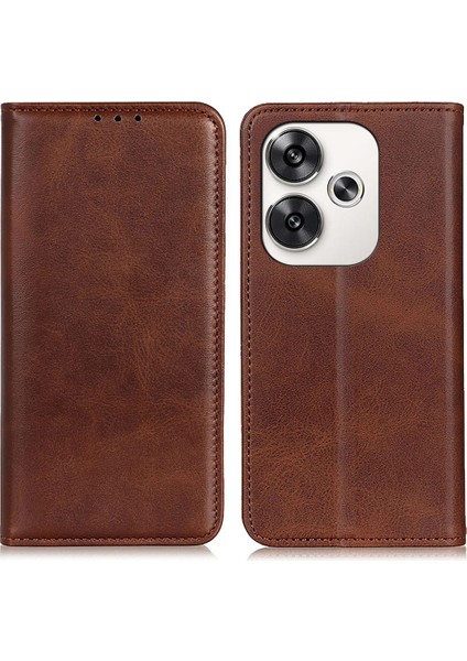 Xiaomi Poco F6 5g Koruyucu Kılıf Bölünmüş Deri Manyetik Kapanış Cüzdan Telefon Kabuk-Kahve Için (Yurt Dışından)