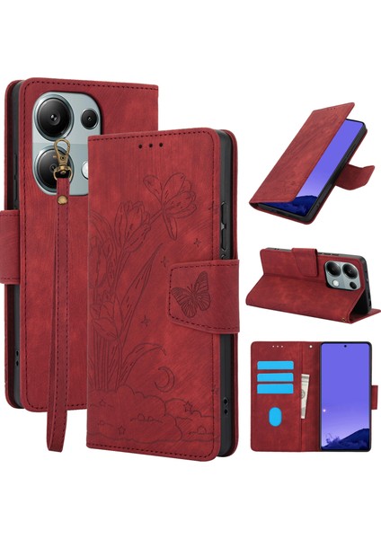 Xiaomi Redmi Note 13 Pro 5g Kılıf Desenli Baskı Deri Telefon Kapağı-Kırmızı (Yurt Dışından)