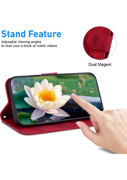 Xiaomi Poco F6 Pro 5g Cüzdan Telefon Kılıfı Lotus Baskı Deri Kapak-Kırmızı (Yurt Dışından) modelleri