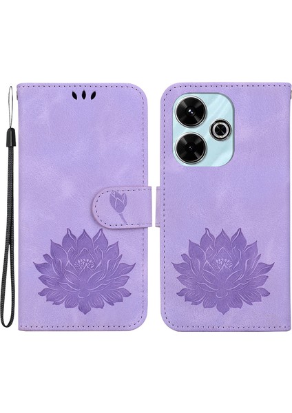 Xiaomi Redmi 13 5g/13 4g Telefon Kılıfı Lotus Baskı Deri Flip Cüzdan Kapağı-Mor (Yurt Dışından)
