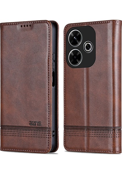 Azns Xiaomi Redmi 13 5g/13 4g Deri Telefon Kılıfı Manyetik Otomatik Kapanış-Kahve (Yurt Dışından)