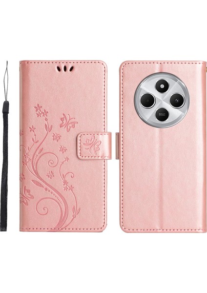 Xiaomi Redmi Için 14C 4g Kılıf Desen Baskı Pu Deri Telefon Cüzdan Kapak Kayış-Gül Altın (Yurt Dışından)