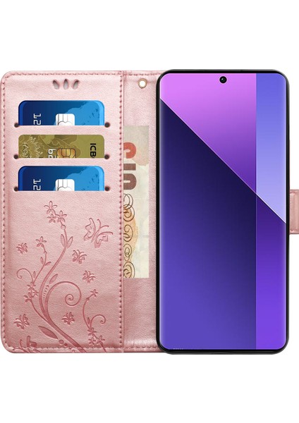 Xiaomi Redmi Için 14C 4g Kılıf Desen Baskı Pu Deri Telefon Cüzdan Kapak Kayış-Gül Altın (Yurt Dışından)