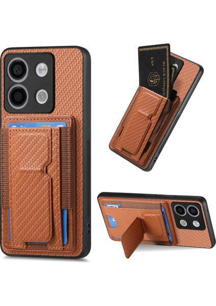 Xiaomi Poco X6 5g Kılıf Kickstand Kart Sahibinin Deri Arka Kapak-Kahverengi (Yurt Dışından)