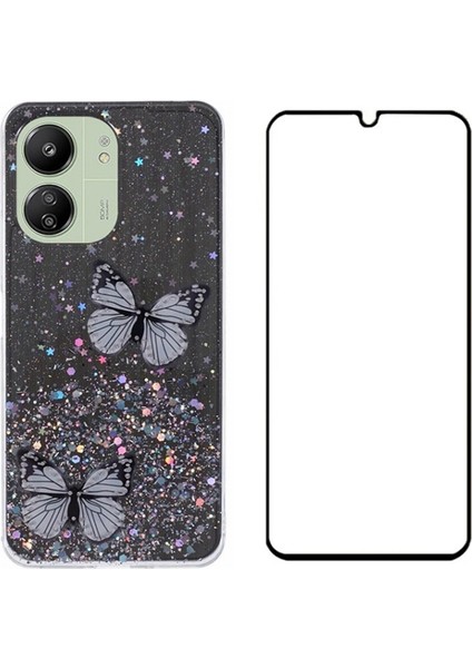 Wanlonfeng Aw Serisi Xiaomi Redmi 13R 5g Kılıf Pvc Tpu Telefon Kapağı Ekran Filmi-Siyah (Yurt Dışından)