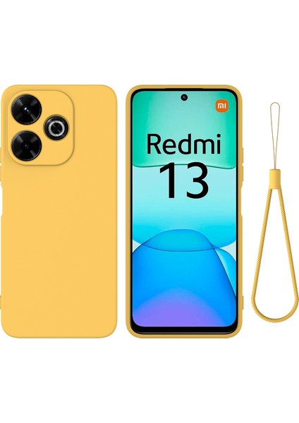 Xiaomi Redmi 13 5g/13 4g Kılıf Bilek Kayışlı Sıvı Silikon Telefon Kılıfı-Sarı (Yurt Dışından)