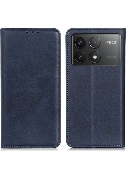 Xiaomi Poco F6 Pro 5g Kılıf Manyetik Kapanış Bölünmüş Deri Cüzdan Telefon Kapağı-Mavi (Yurt Dışından)