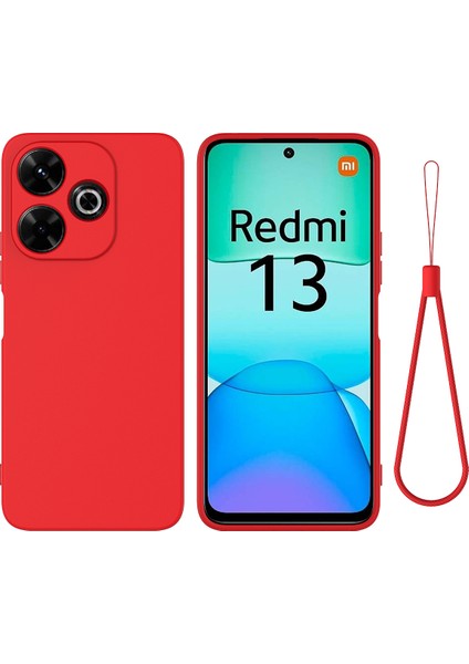 Xiaomi Redmi 13 5g/13 4g Kılıf Bilek Kayışlı Sıvı Silikon Telefon Kılıfı-Kırmızı (Yurt Dışından)