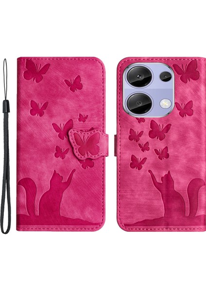 Xiaomi Redmi Note 13 Pro 4g Cüzdan Telefon Kılıfı Için Kedi Baskı Deri Kapak-Gül (Yurt Dışından)