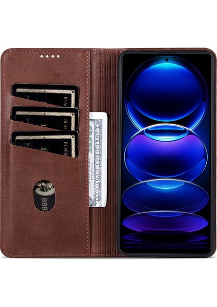 Azns Xiaomi Redmi 13 5g/13 4g Deri Telefon Kılıfı Manyetik Otomatik Kapanış-Kahve (Yurt Dışından) modelleri