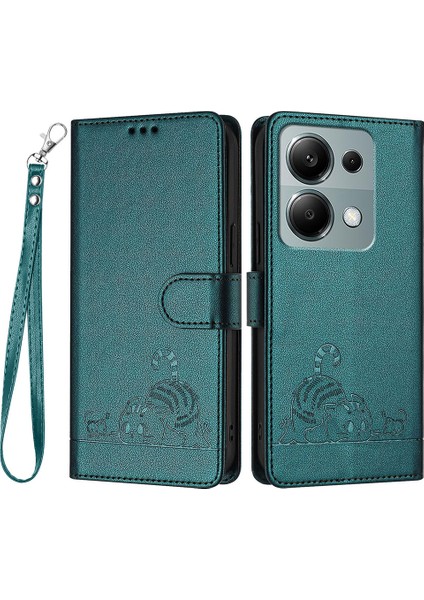 Baskı Serisi Xiaomi Redmi Note 13 Pro 4g Kılıf Deri Telefon Kapağı Rfıd Engelleme-Koyu Yeşil (Yurt Dışından)