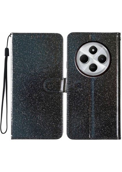 Xiaomi Redmi 14C 4g Cüzdan Kılıfı Için Glitter Çizilmez Deri Telefon Kapağı Standı-Siyah (Yurt Dışından)
