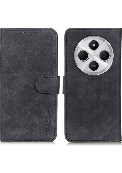 Xiaomi Redmi Için 14C 4g Kılıf Retro Pu Deri Cüzdan Halkalı Telefon Kılıfı Kapak-Siyah (Yurt Dışından)