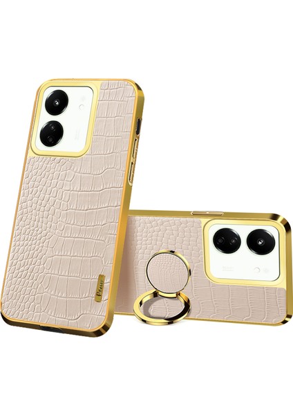 Xiaomi Poco M6 5g Kılıf Timsah Doku Halkası Kickstand Elektroliz Deri + Tpu Telefon Kapağı-Beyaz (Yurt Dışından)