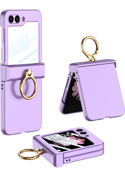 Samsung Galaxy Z Flip6 5g Ince Telefon Kılıfı Pc Kapağı Halka Tutucu + Temperli Cam Filmi-Mor (Yurt Dışından)