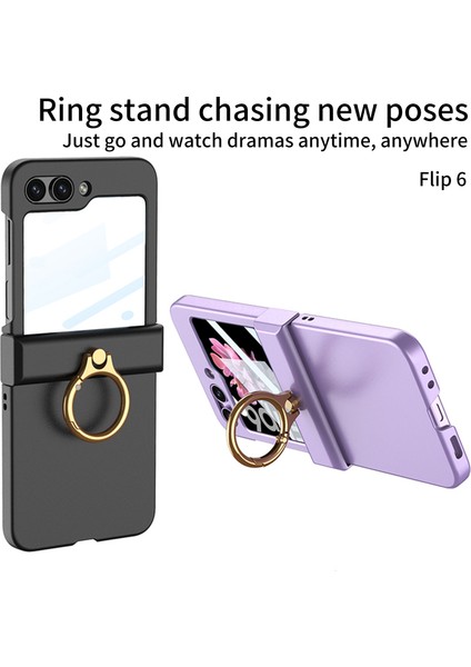 Samsung Galaxy Z Flip6 5g Ince Telefon Kılıfı Pc Kapağı Halka Tutucu + Temperli Cam Filmi-Mor (Yurt Dışından) fırsatları