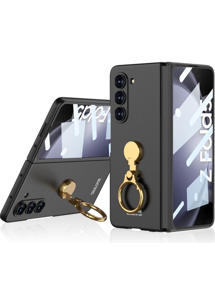 Samsung Galaxy Z Fold5 5g Menteşe Tasarımı Için Kickstand Pc Kılıfı Temperli Cam Film Black ile Ultra Ince Kapak (Yurt Dışından)