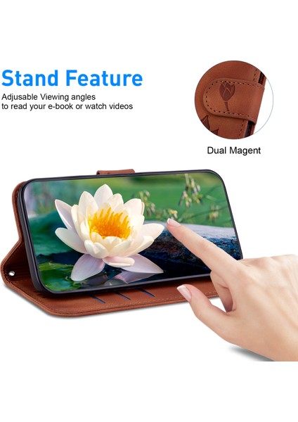 Samsung Galaxy A54 5g Kılıf Deri Flip Telefon Kapak Cüzdan Lotus Desenli-Kahverengi (Yurt Dışından)