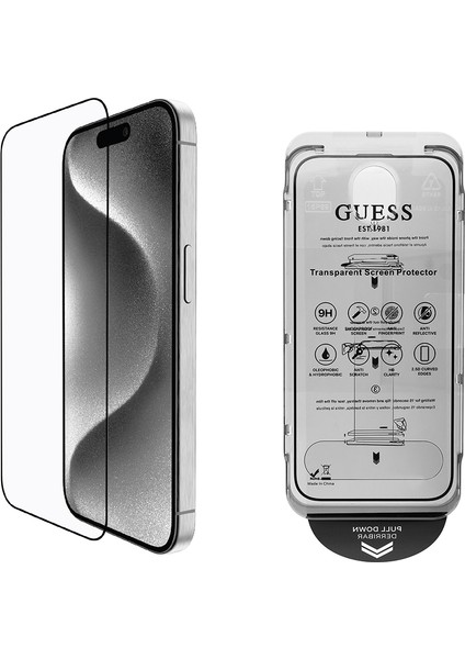 iPhone 16 Pro Guess Lisanslı Temperli Cam Ekran Koruyucu Kolay Kurulum Setli Outline Serisi
