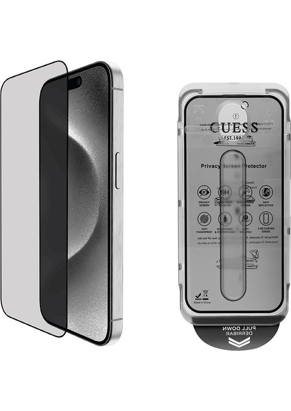 iPhone 16 Pro Guess Lisanslı Hayalet Privacy Ekran Koruyucu Uygulama Aparatlı Outline Serisi