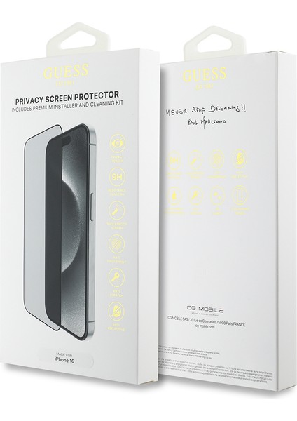 iPhone 16 Pro Guess Lisanslı Hayalet Privacy Ekran Koruyucu Uygulama Aparatlı Outline Serisi