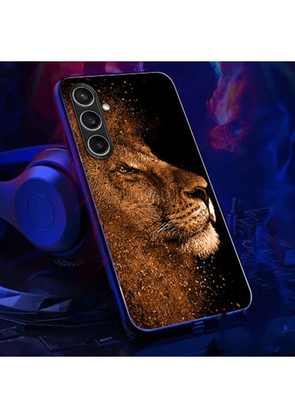 Samsung Galaxy A25 5g(Global)Case Call Flash Serisi Desen Baskı Temperli Cam+Tpu Telefon Kılıfı-Aslan Profilli (Yurt Dışından)
