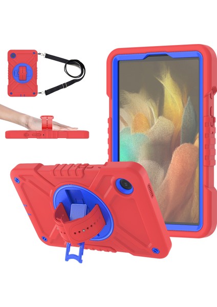 Samsung Galaxy Tab A9 Için X-Shaped Serisi Omuz Askılı Koruyucu Kapak Kickstand Tablet Kılıfı-Kırmızı+Mavi (Yurt Dışından)