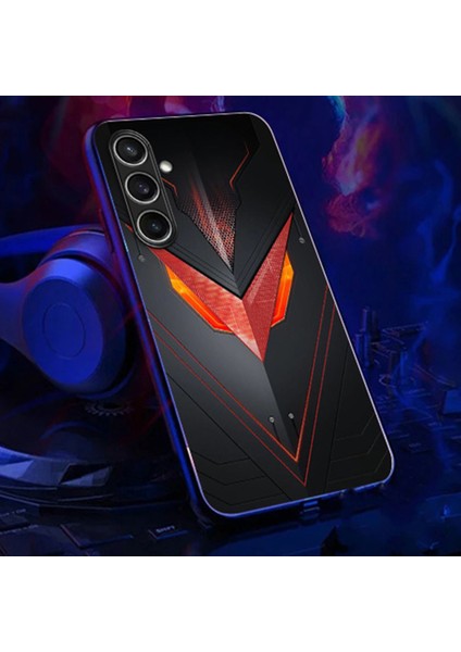 Samsung Galaxy A55 5g Kılıf Çağrı Flaş Serisi Desen Baskı Temperli Cam + Tpu Combo Telefon Kılıfı-Kırmızı Üçgen Zırh (Yurt Dışından)
