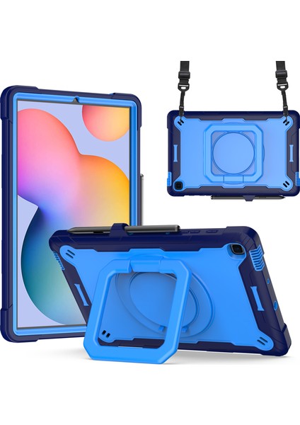 Samsung Galaxy Tab S6 LITE(2024)/(2022)/(2020)SM-P610 P615 P613 P617 P619 Silikon+Pc Kickstand Kapak-Lacivert+Mavi (Yurt Dışından)