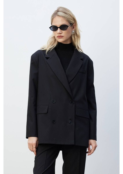 Siyah Kruvaze Blazer