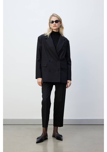 Siyah Kruvaze Blazer