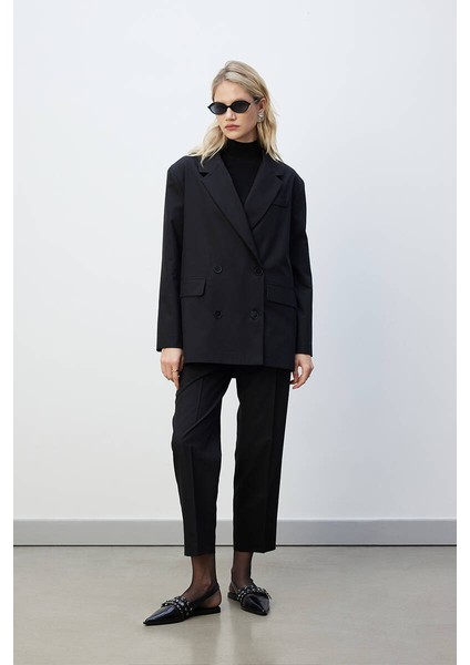 Siyah Kruvaze Blazer