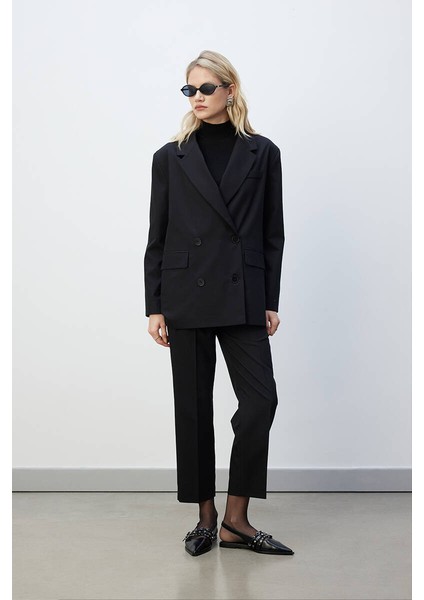 Siyah Kruvaze Blazer
