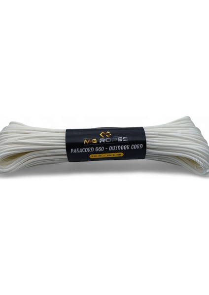 Polyester Paracord Ip 4 mm Beyaz Renk 30 Metre