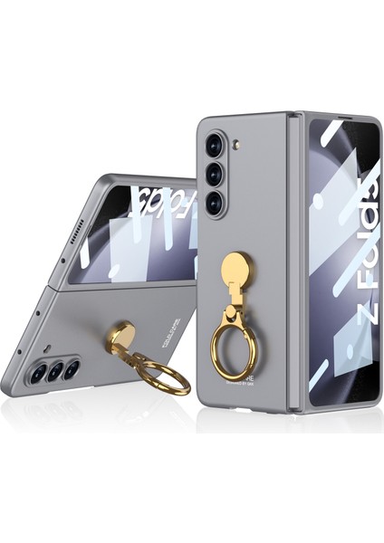 Samsung Galaxy Z Fold5 5g Menteşe Tasarımı Için Kickstand Pc Kılıfı Temperli Cam Film-Grey ile Ultra Ince Kapak (Yurt Dışından)