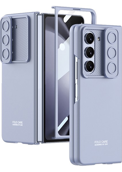 Samsung Galaxy Z For Fold5 5g Sabit Pc Kapağı Ultra Ince Kamera Kaydırıcısı Telefon Kılıfı Temperli Cam Film Baby Mavi (Yurt Dışından)