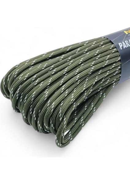 Polyester Paracord Ip 4 mm Haki Beyaz Desenli Renk 30 Metre