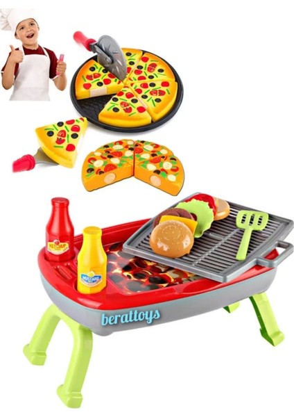 Berattoys Oyuncak Mangal Seti Tepsili Kesilebilen Pizza Barbekü Evcilik Oyunu Mutfak Seti