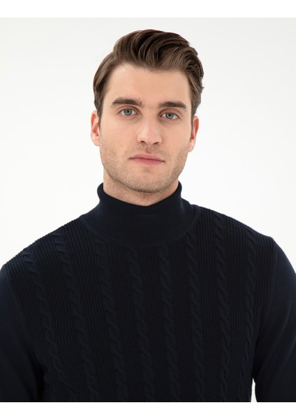 Erkek Lacivert Slim Fit Balıkçı Yaka Triko Kazak 50300500-VR033 fiyatları