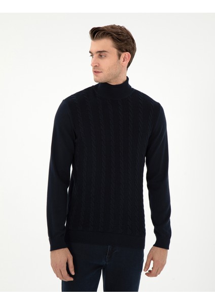 Erkek Lacivert Slim Fit Balıkçı Yaka Triko Kazak 50300500-VR033 modelleri