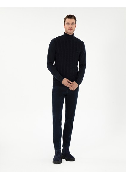 Erkek Lacivert Slim Fit Balıkçı Yaka Triko Kazak 50300500-VR033 fırsatları