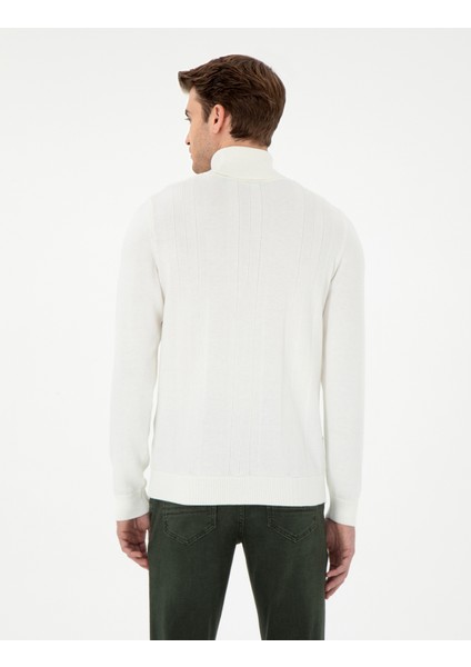 Erkek Ekru Slim Fit Balıkçı Yaka Yün Karışımlı Triko Kazak 50296445-VR019