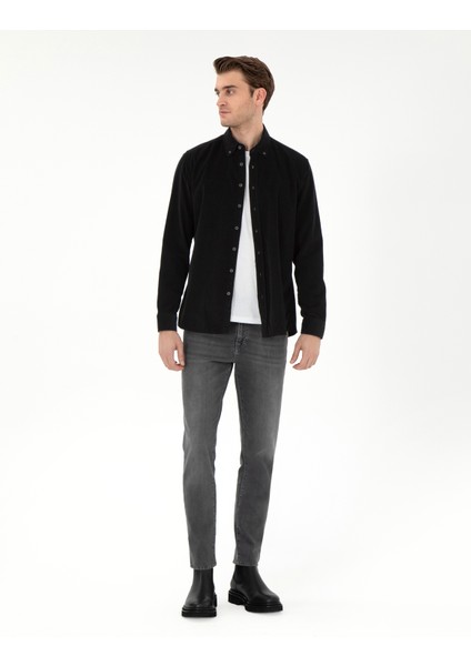 Erkek Siyah Regular Fit Uzun Kollu Gömlek 50292347-VR046