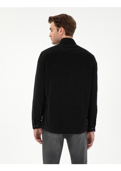 Erkek Siyah Regular Fit Uzun Kollu Gömlek 50292347-VR046