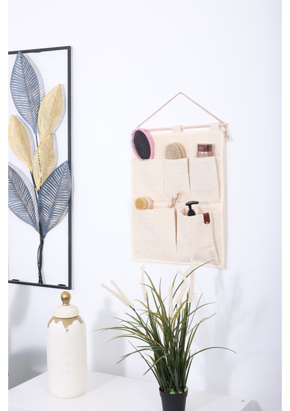 5 Cepli Havlur Kumaş Çok Amaçlı Askılı Duvar Tipi Dolap Içi Banyo Mutfak Düzenleyici Organizer 35 x 45
