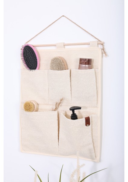 5 Cepli Havlur Kumaş Çok Amaçlı Askılı Duvar Tipi Dolap Içi Banyo Mutfak Düzenleyici Organizer 35 x 45
