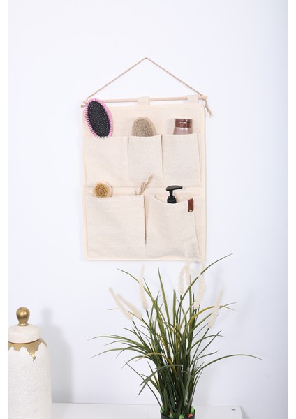 5 Cepli Havlur Kumaş Çok Amaçlı Askılı Duvar Tipi Dolap Içi Banyo Mutfak Düzenleyici Organizer 35 x 45